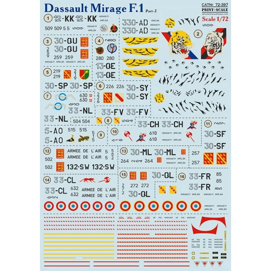 Decals for 1/72 Dassault Mirage F.1CG Part 2
