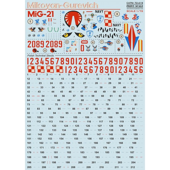 Decals for 1/72 Polish Air Force Mikoyan-Gurevich MiG-21