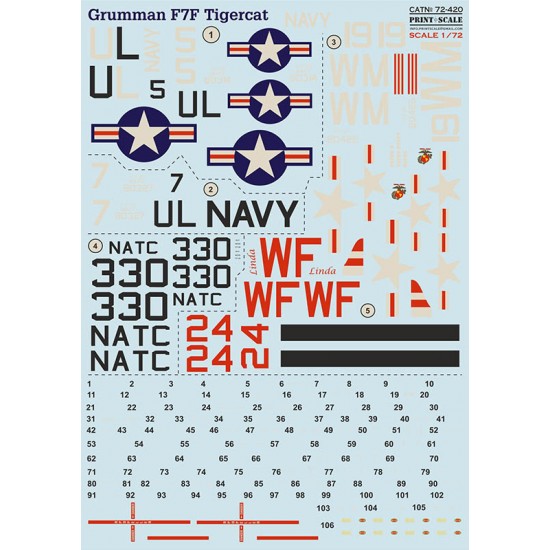 Decals for 1/72 Grumman F7F Tigercat