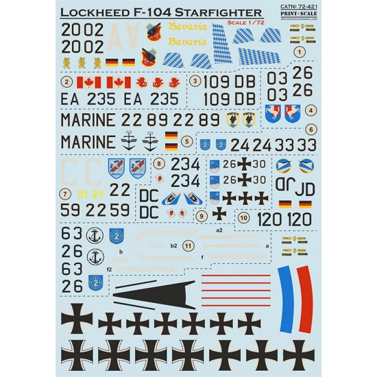 Decals for 1/72 Lockheed F-104 Starfigter
