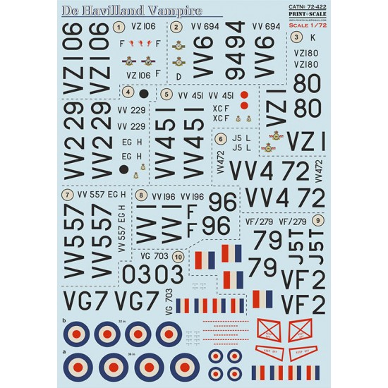 Decals for 1/72 De Havilland FB Vampire