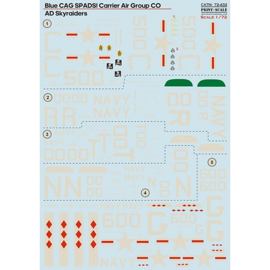 Decals for 1/72 Blue CAG SPADS. Carrier Air Group CO AD Skyraiders 
