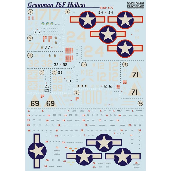 Decals for 1/72 Grumman F6F Hellcat