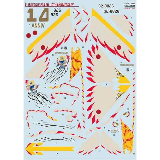 Decals for 1/72 McDonnell Douglas F-15J Eagle 204 Sq 10th Anniversary