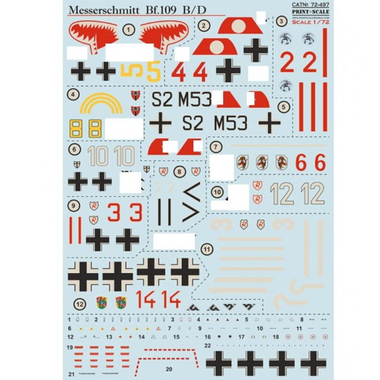 Decal for 1/72 Messerschmitt Bf-109 B-D