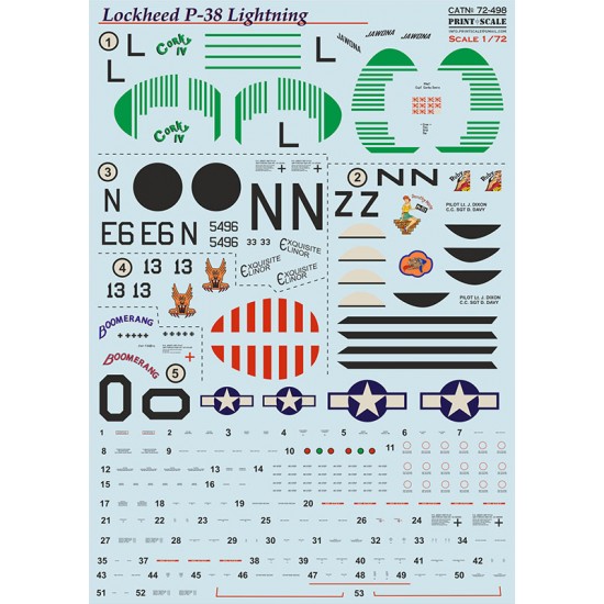 Decal for 1/72 P-38 Lightning in Bare Metal