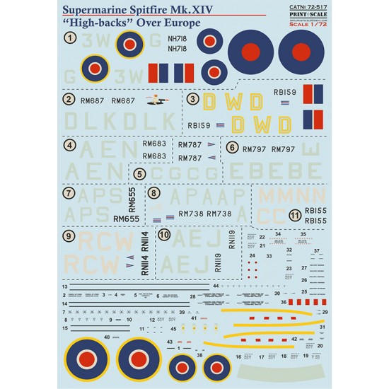 1/72 Supermarine Spitfire XIV Decal - "High Backs" Over Europe