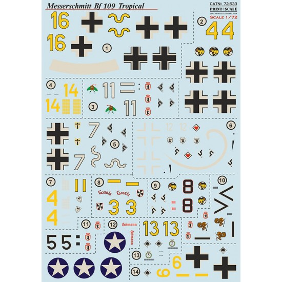 1/72 Messerschmitt Bf-109 Tropical Water-slide Decal