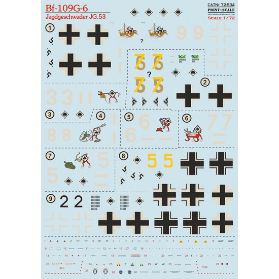 1/72 Messerschmitt Bf-109G-6 Jagdergeschwader JG.53 Water-slide Decal