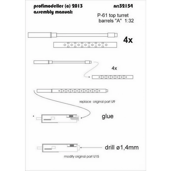 1/32 Northrop P-61 Black Widow Top Turret Barrels "A" for Hobby Boss kits