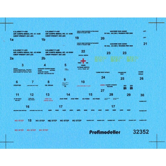 Decal for 1/32 Curtiss P-40 B/C/E Warhawk Stencils