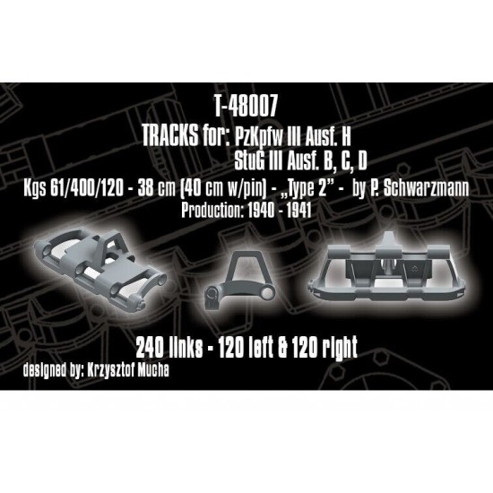 1/48 Tracks for PzKpfw. III Ausf. H ; StuG III Ausf. B, C, D - Kgs 61/400/120 - 38cm