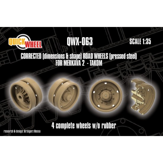 1/35 IDF Merkava 2 Pressed Steel Road Wheels without Rubbers x4 for Takom kits