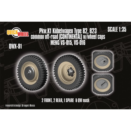 1/35 Pkw.K1 Kubelwagen 82, 823 Off-road (continental) Wheels with Caps for Meng