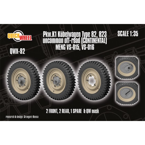 1/35 Pkw.K1 Kubelwagen 82, 823 Uncommon Off-road (continental) Wheels for Meng