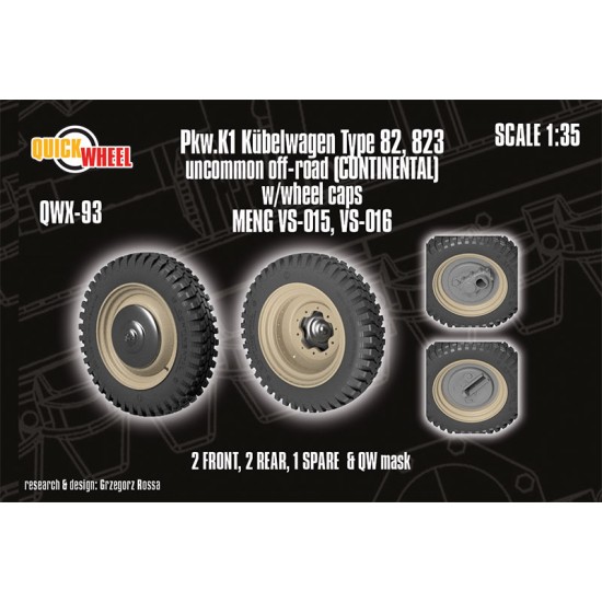 1/35 Pkw.K1 Kubelwagen 82, 823 Uncommon Off-road (continental) Wheels with Caps for Meng