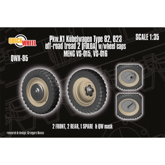 1/35 Pkw.K1 Kubelwagen Type 82, 823 Off-road Tread 2 (Fulda) Wheels for Meng kit