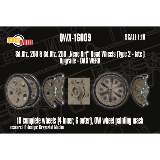 1/16 Sd.Kfz. 250/Neue Art Road Wheels Type 2 (late) Upgrade set for Das Werk kits