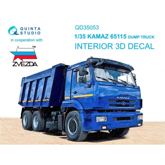 1/35 KAMAZ 65115 Dump Truck 3D-Printed & Coloured Interior on Decal Paper for Zvezda kits