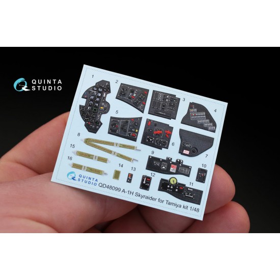 1/48 Douglas A-1H Skyraider 3D Printed & Coloured Interior Decals for Tamiya