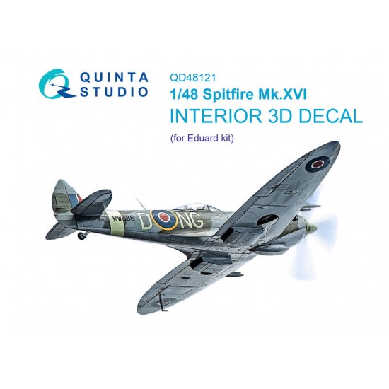 1/48 Spitfire Mk.XVI 3D-Printed & Coloured Interior on Decal Paper for Eduard kits