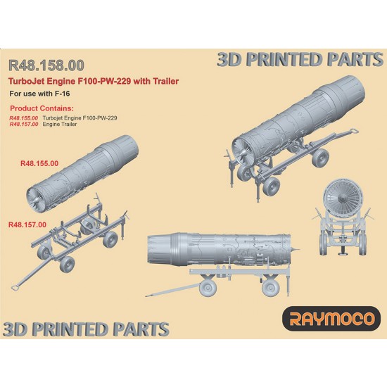 1/48 F-16 Turbo Jet Engine F100-PW-229 with Trailer for Tamiya kit