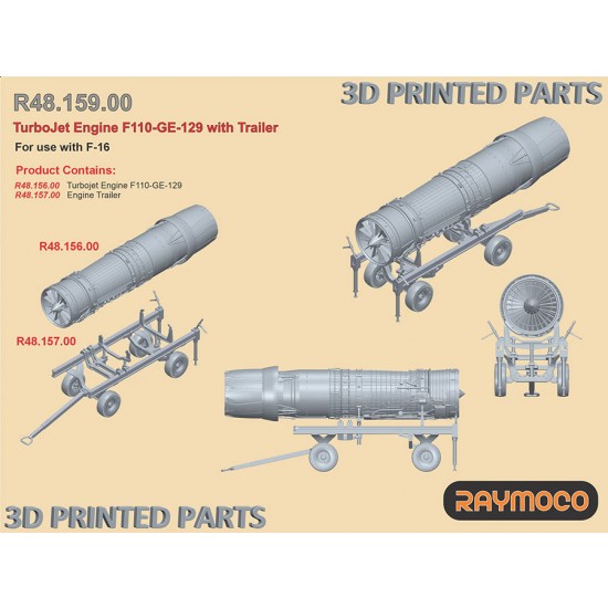 1/48 F-16 Turbo Jet Engine F110-GE-129 with Trailer for Tamiya kit