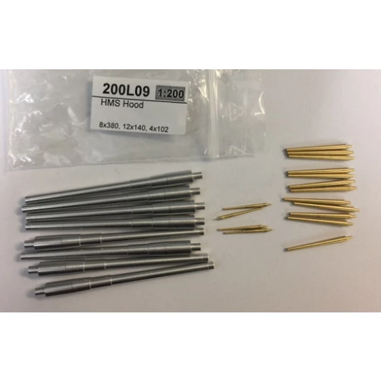Gun Barrels for 1/200 HMS Hood (8pcs x 381mm, 12 x 140mm, 4 x 102mm)