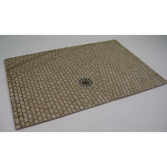 1/35 Old Cobblestone Road - Small Sheet (19.5x13.5cm) w/Manhole Cover & Tramline