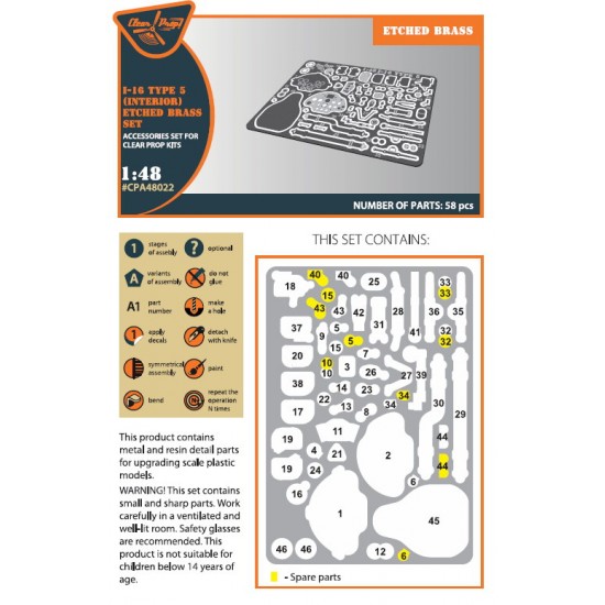 1/48 Polikarpov I-16 type 5 INTERIOR PE parts for Clear Prop Models