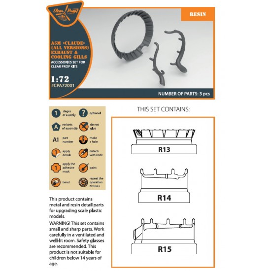 1/72 Mitsubishi A5M Claude (all versions) Exhaust & Cooling Grills for ClearProp kits