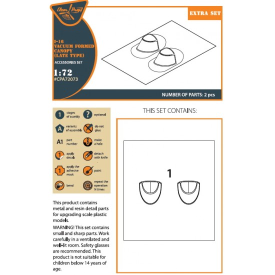 1/72 Polikarpov I-16 Vacuum Formed Canopy (late version) for ClearProp kits