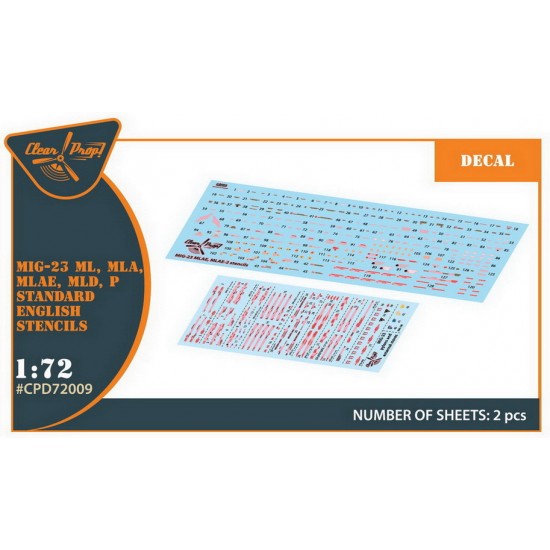 1/72 MiG-23ML/MLA/MLD/P/MLAE Standard English Stencils Decal for Clear Prop
