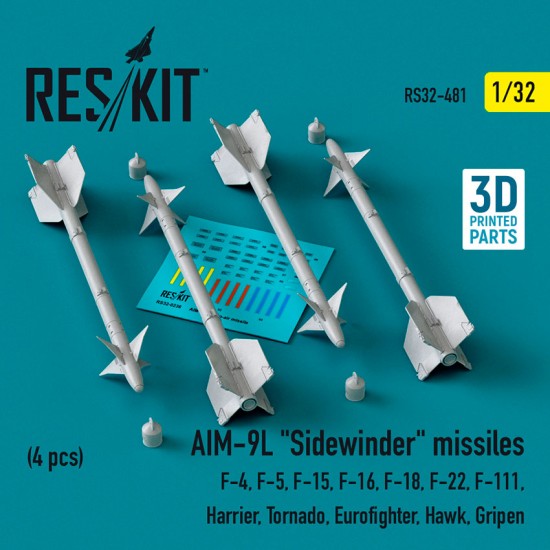 1/32 AIM-9L Sidewinder Missiles (4pcs) for F-4/5/15/16/18/22/111/ Harrier/ Tornado