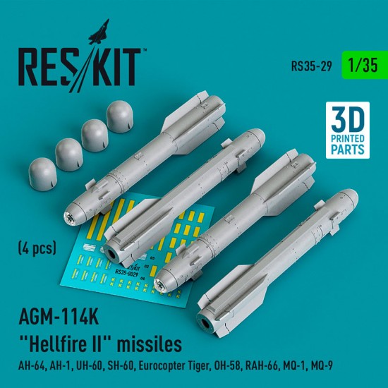 1/35 AGM-114K Hellfire II Missiles (4pcs) for Kangnam/Academy/Italeri/AFV Club