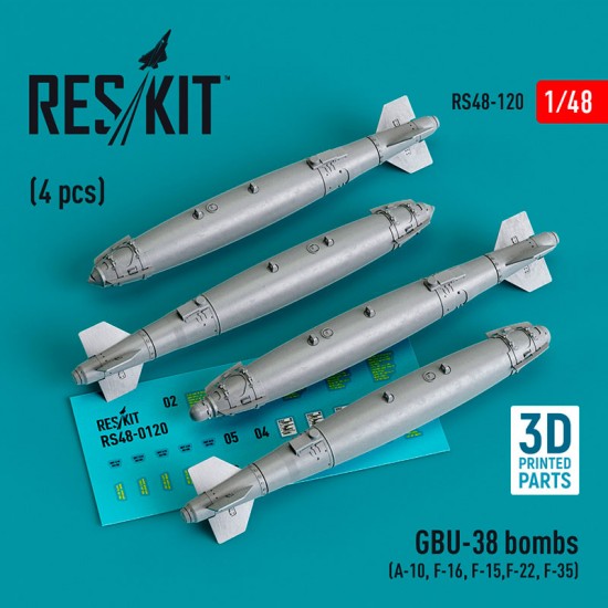 1/48 A-10, F-16/15/22/35 GBU 38 Bomb (4pcs) for Italeri/Tamiya/Hasegawa/Revell kits