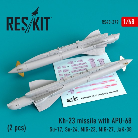 1/48 Kh-23 Missile w/APU-68 (2pcs) for HobbyBoss/Trumpeter/Kitty Hawk Su-17/24, Mig-23/27