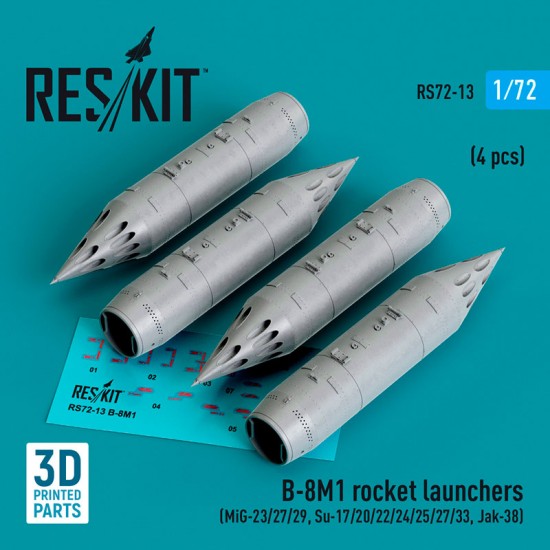 1/72 B-8M1 Rocket Launcher (4pcs) for Mig-23/27/29 Su-17/20/22/24/25/27/33/34/Yak-38 kits