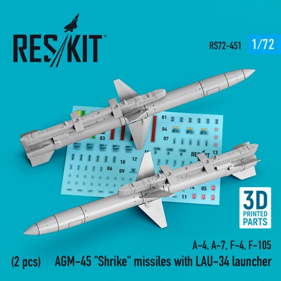 1/72 AGM-45 Shrike Missiles w/Lau-34 Launcher (2pcs) for A-4, A-7, F-4, F-105