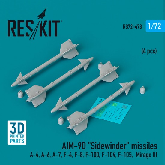 1/72 AIM-9D Sidewinder Missiles (4pcs) for A-4/6/7/ F-4/8/100/104/105/ Mirage III