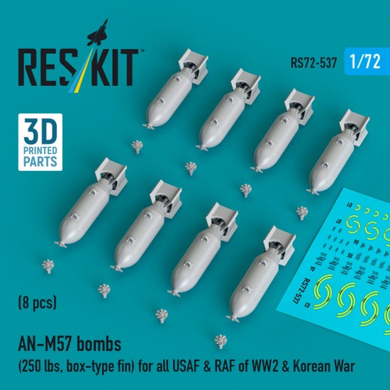 1/72 WWII/Korean War USAF/RAF AN-M57 Bombs 250lbs/Box-type Fin (8pcs)