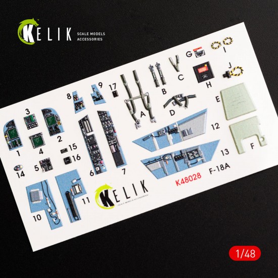 1/48 McDonnell Douglas F/A-18A Hornet Interior 3D Decals for Kinetic Kit