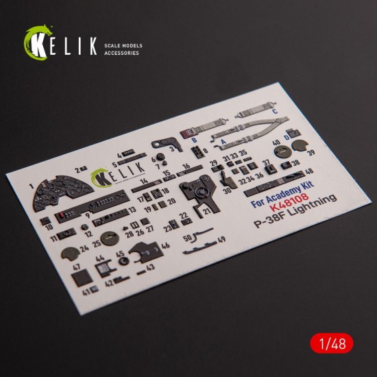 1/48 P-38F Lightning Interior parts (3D decals) for Academy kit 