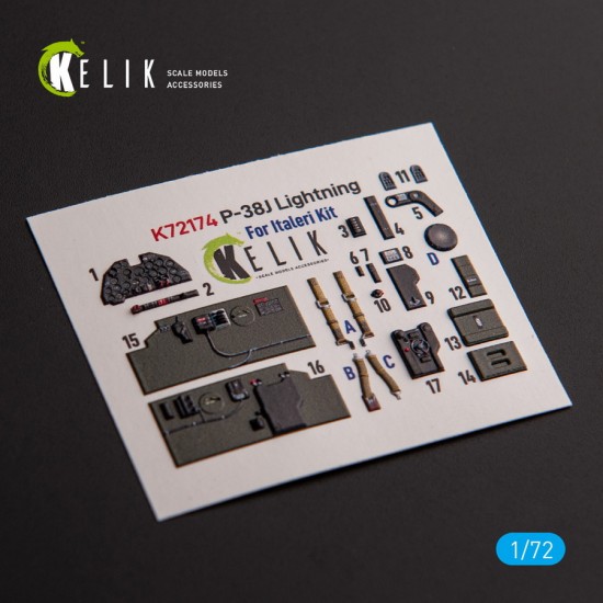 1/72 P-38J Lightning Interior parts (3D decals) for Italeri/Academy kit 