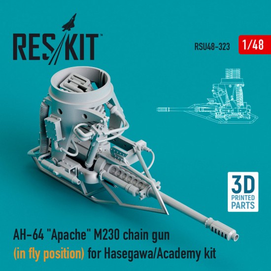 1/48 AH-64 Apache M230 Chain Gun in Fly Position for Hasegawa/Academy kit