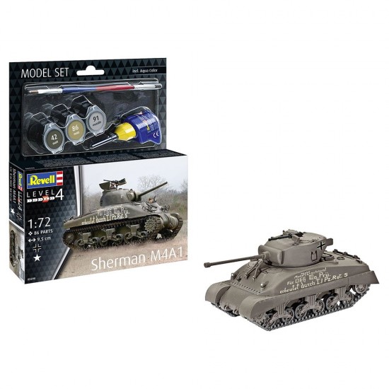 1/72 Sherman M4A1 Model Set (kit, glue, brush, paints)