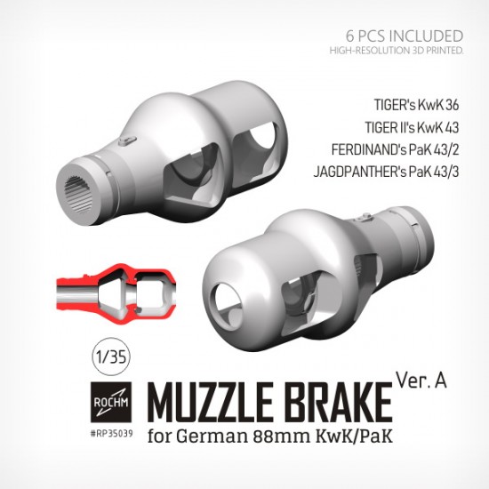 1/35 Muzzle Brake Ver. A for German 88mm KwK/PaK (6pcs)