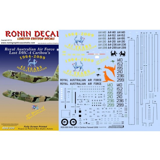 Decals for 1/72 RAAF Farwell DHC-4 Caribou's 1964-2009