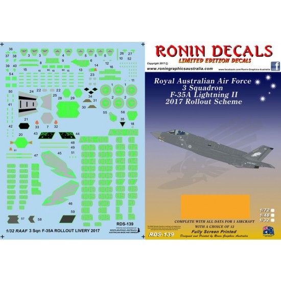 1/48 RAAF 3 Squadron F-35A Roll out Decals for Meng Models