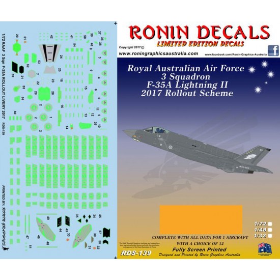 Hi Resolution Raaf Decals Ronin Graphics Decals 1/72 RAAF 3 Squadron F-35A Roll out Decals for ...